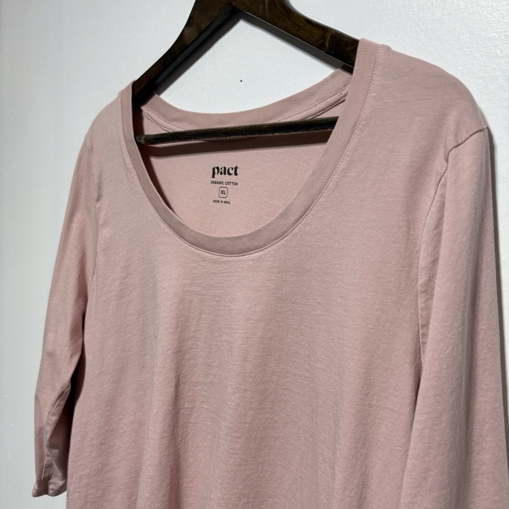 PACT TShirt Womens XL Pale Pink 3/4 Sleeve Organic Cotton Soft Scoop Neck - Picture 3 of 6